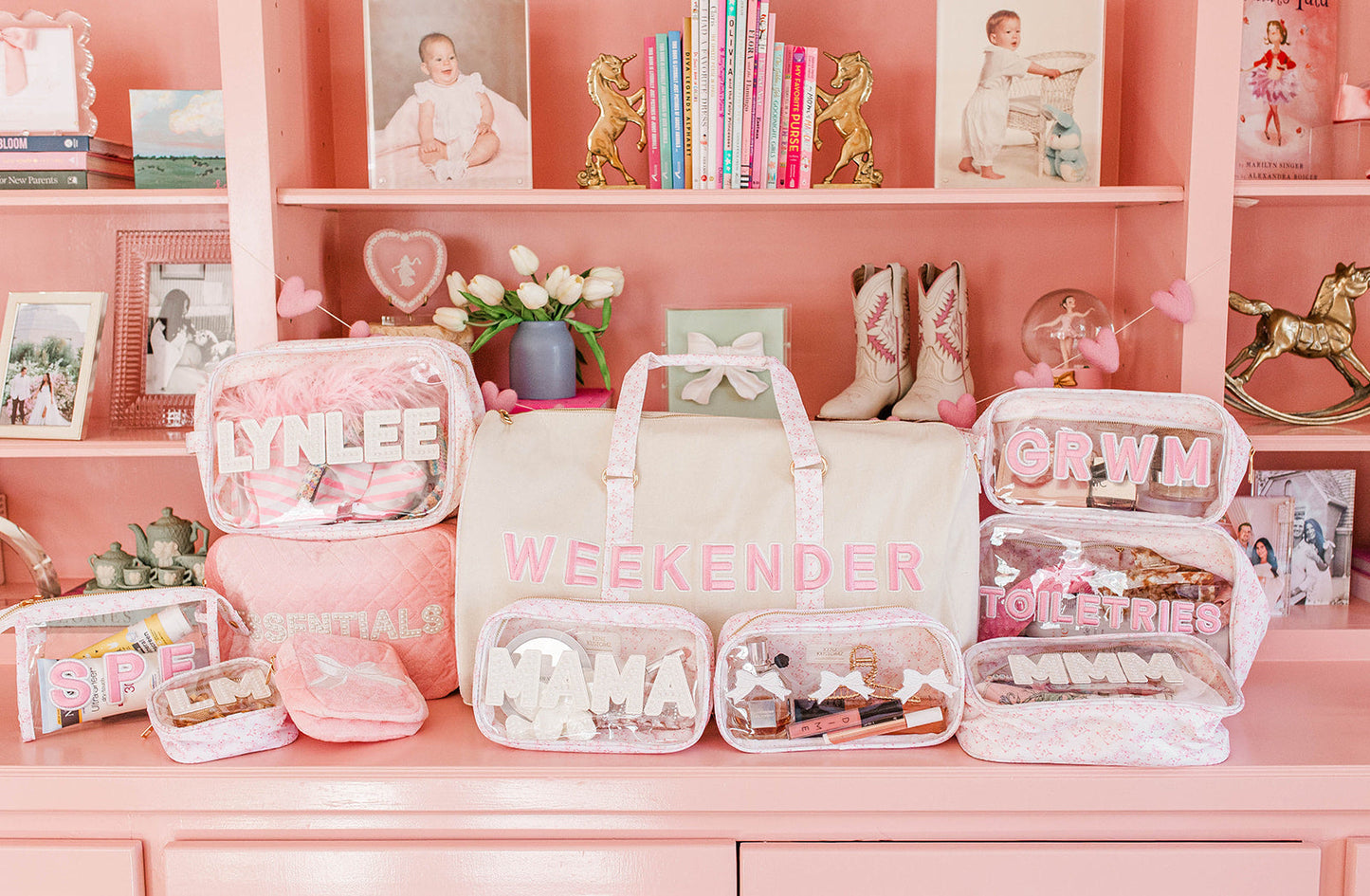 Weekender Oversized Canvas Duffel - Pink Toile