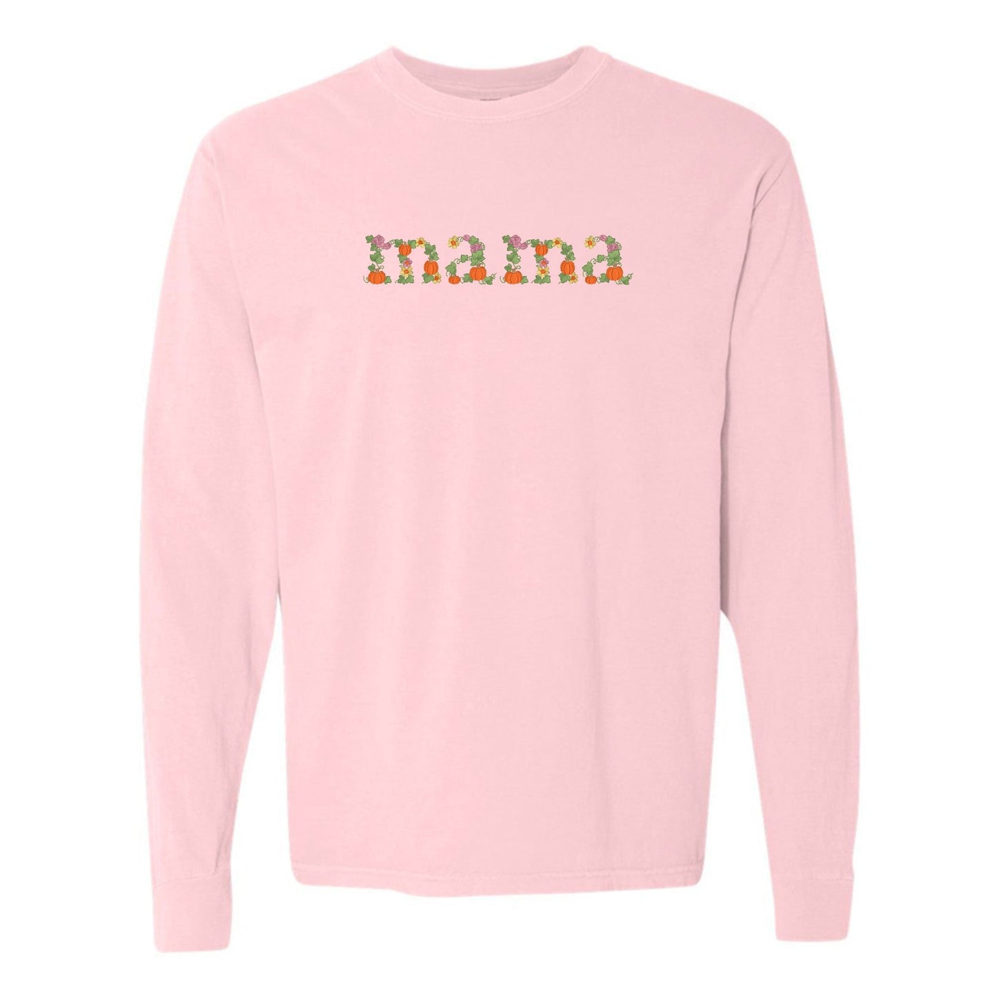 'Fall Floral Mama' Embroidered Long Sleeve T-Shirt