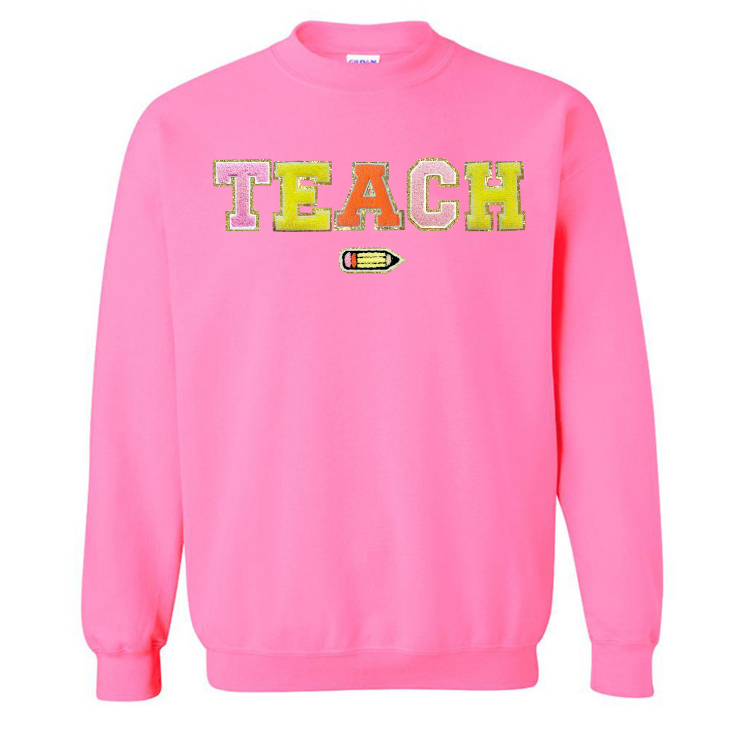 Teach Pencil Letter Patch Crewneck Sweatshirt