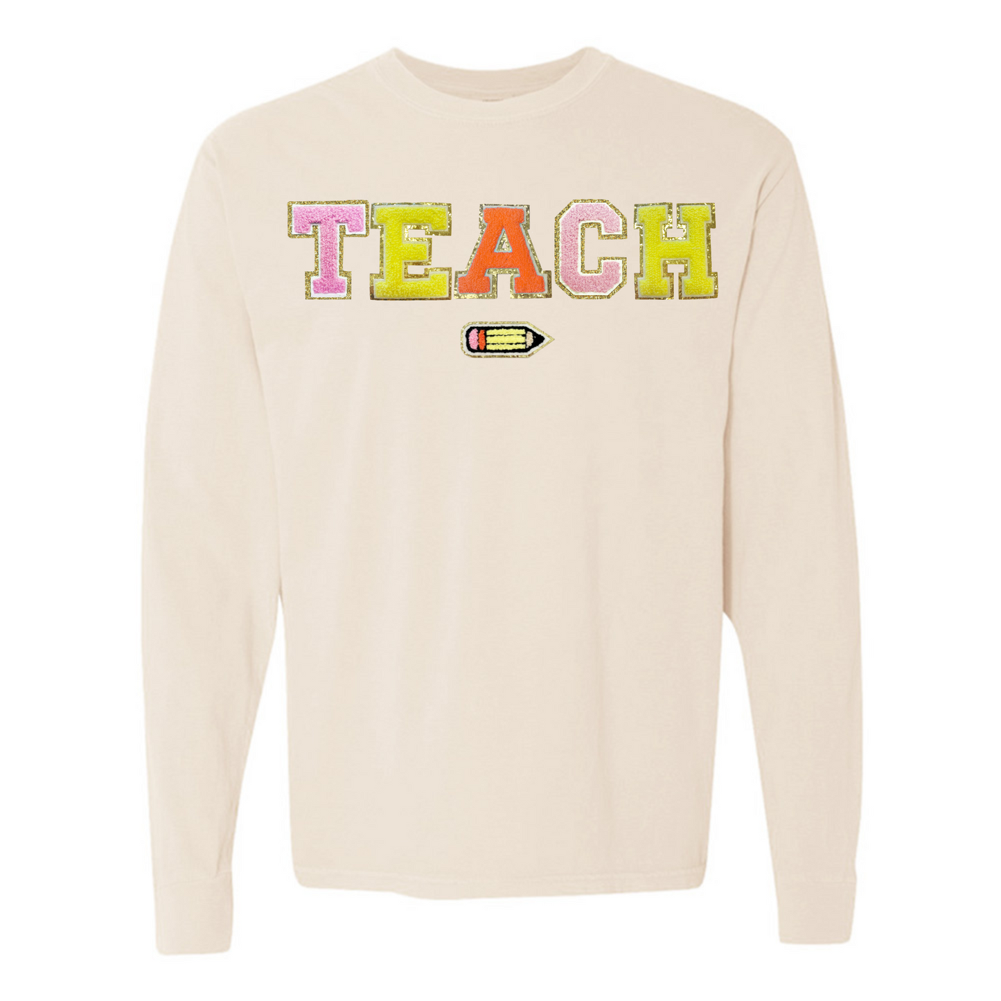 Teach Pencil Letter Patch Long Sleeve T-Shirt