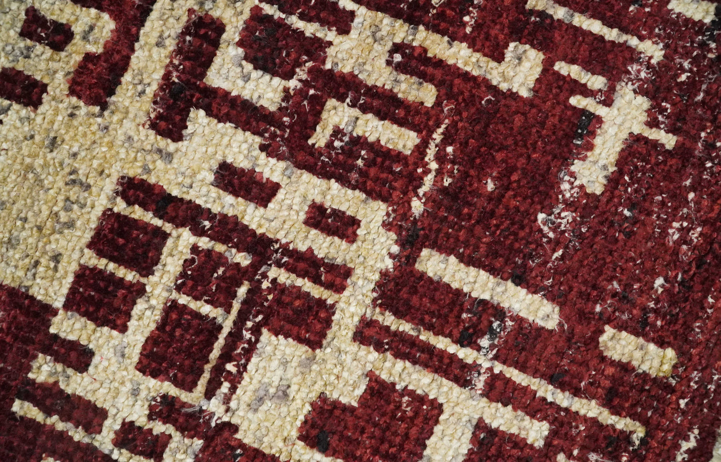 4x6 Hand Knotted Beige and Maroon Modern Abstract Contemporary Recycled Silk Area Rug | OP64