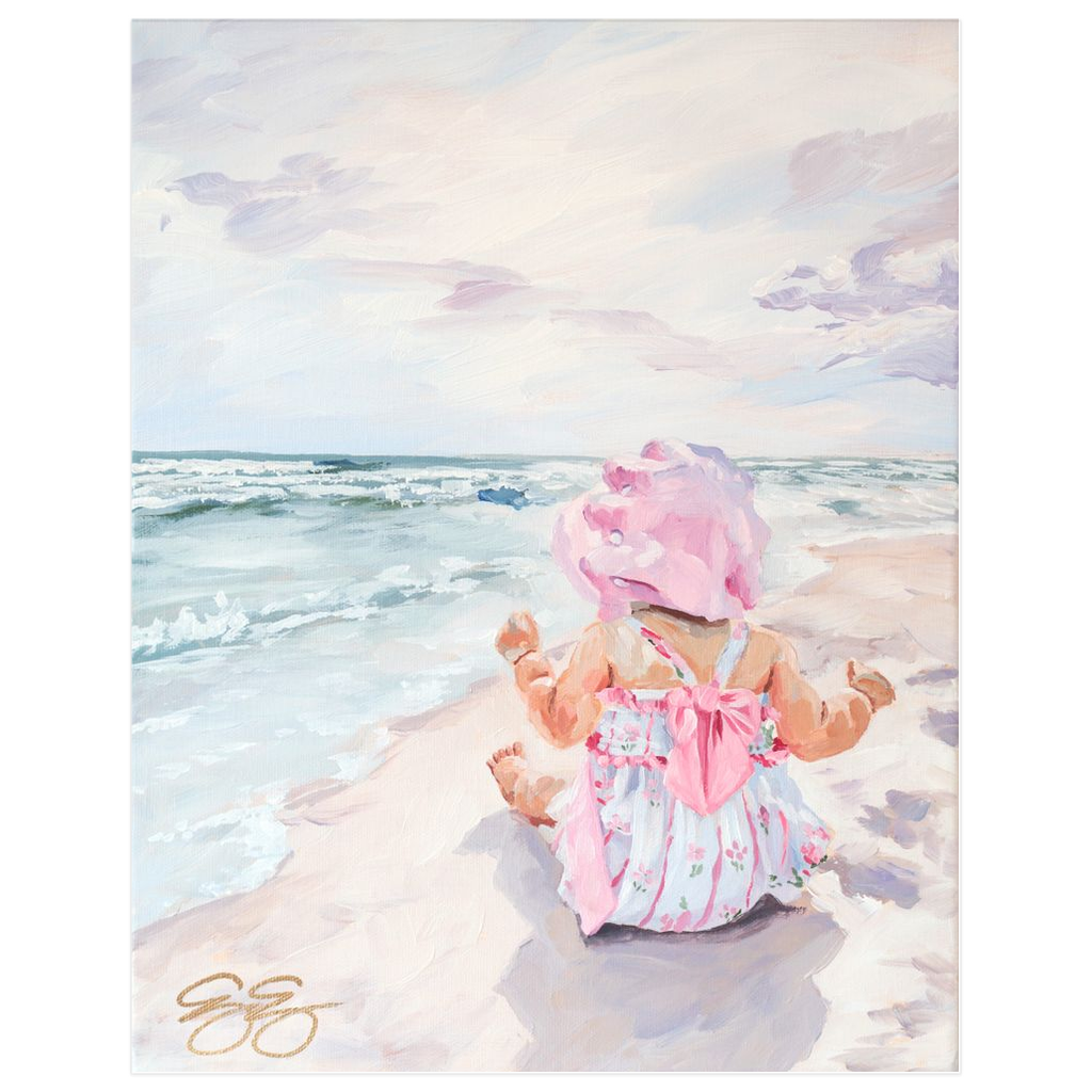 Beach babies: pink bonnet, a fine art print on paper