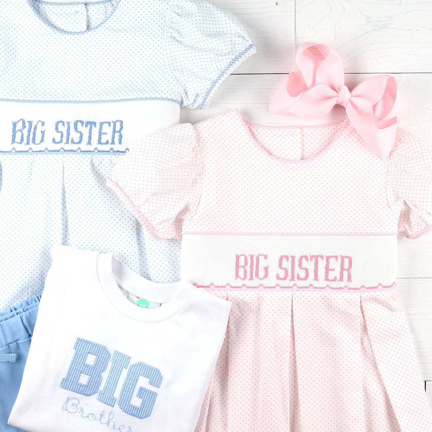 Shrimp and Grits Kids - Girls Smocked Dress - Big Sister Blue