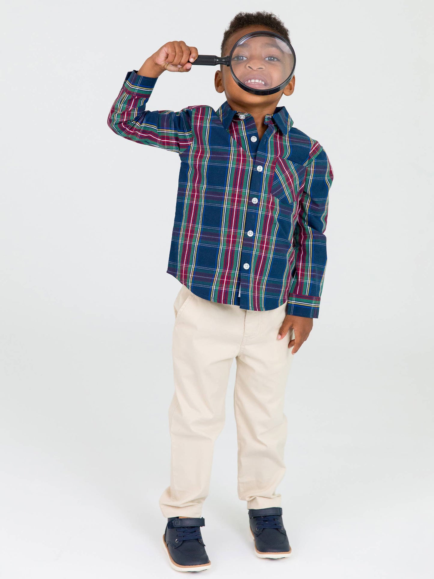 RuffleButts + RuggedButts - Boys Winter Nights Plaid Long Sleeve Button Down Shirt