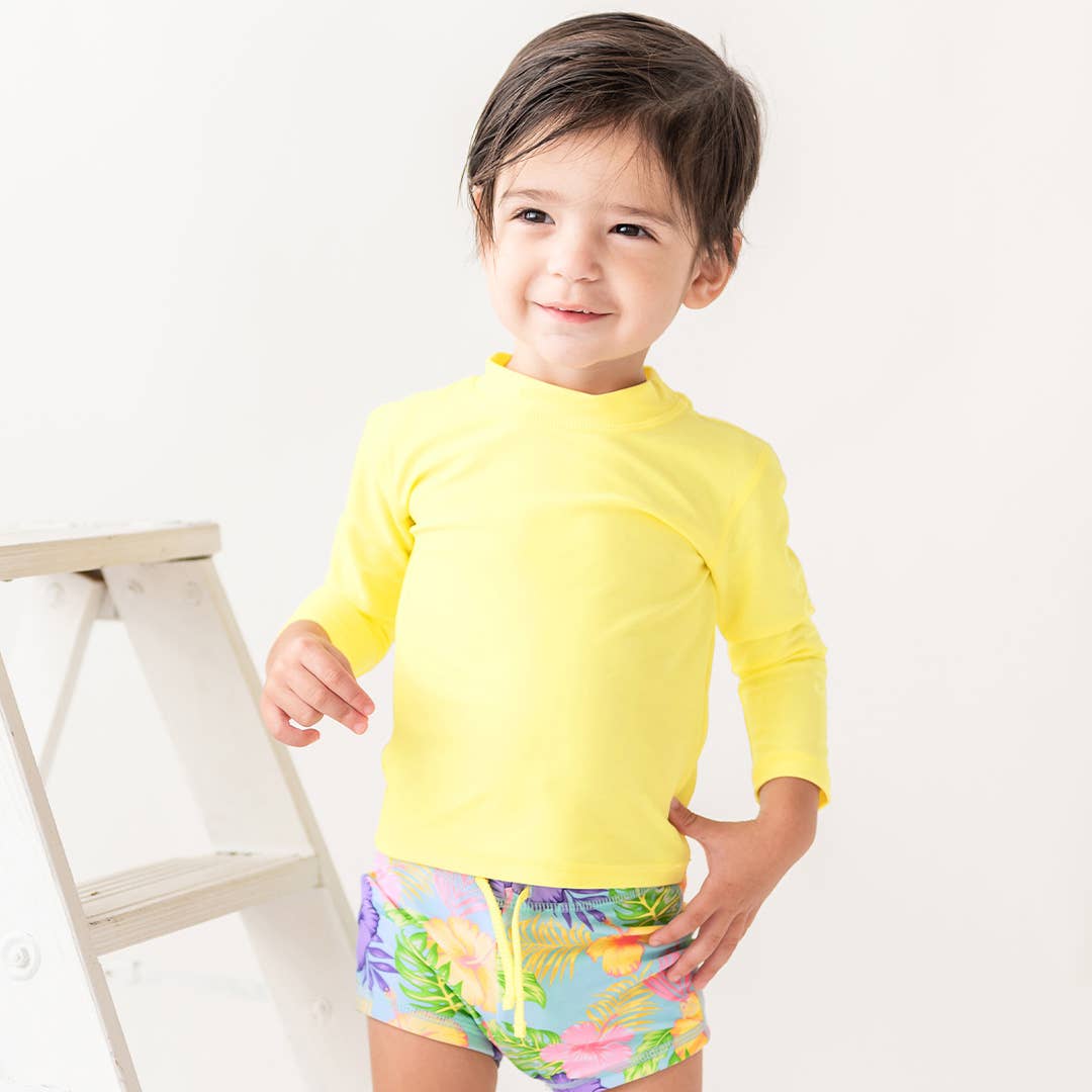 RuffleButts - Banana Yellow Long Sleeve Logo Rash Guard