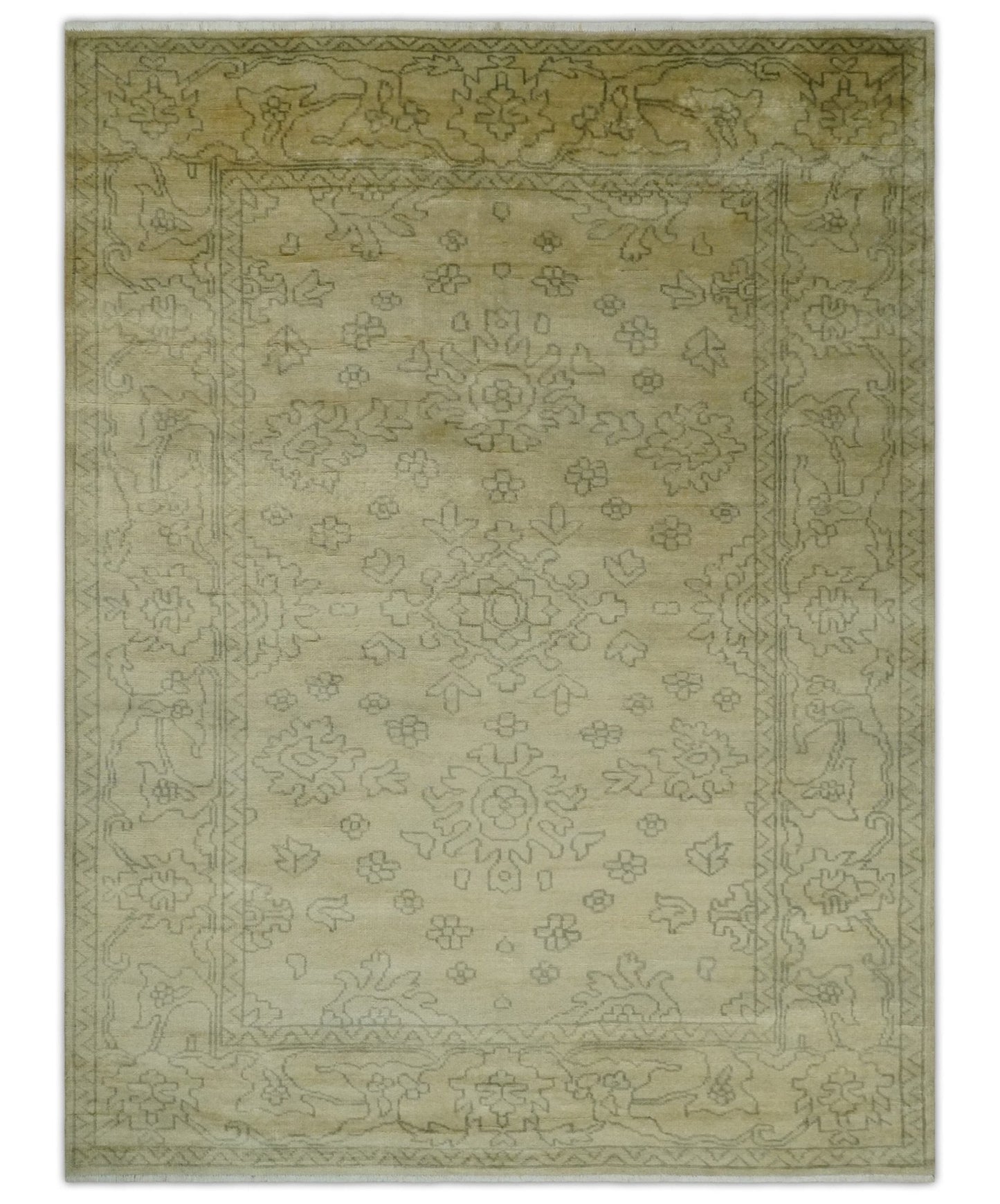 6x8 Hand Knotted Beige and Gray Turkish Design Traditional Wool Rug | N35468