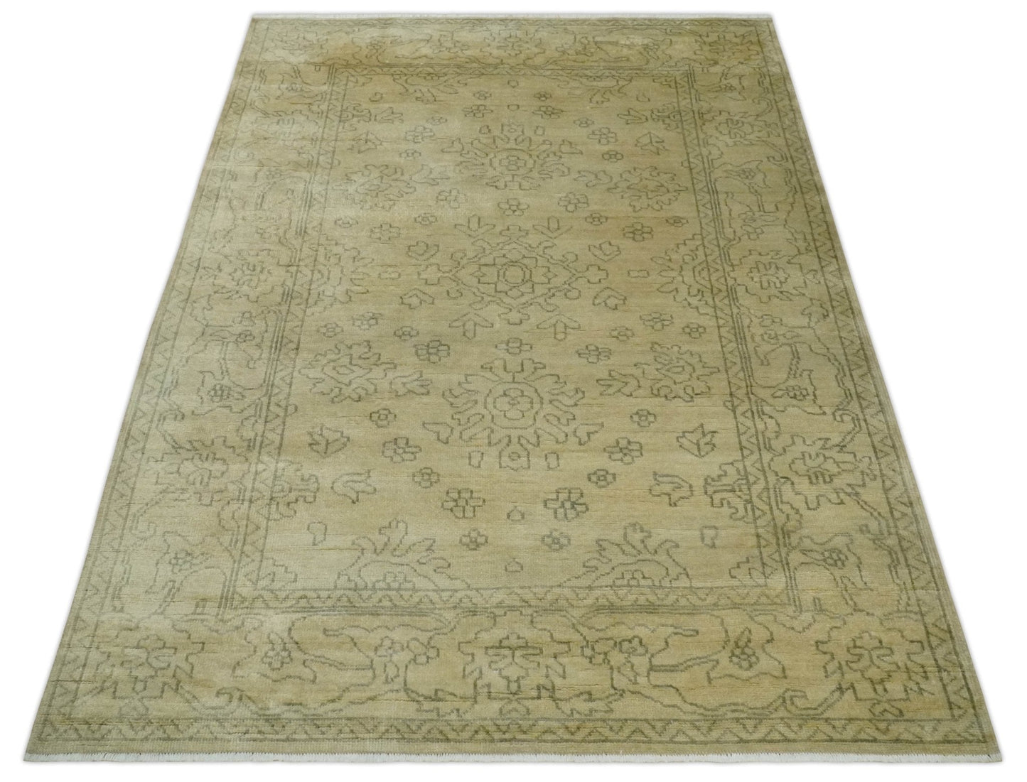 6x8 Hand Knotted Beige and Gray Turkish Design Traditional Wool Rug | N35468