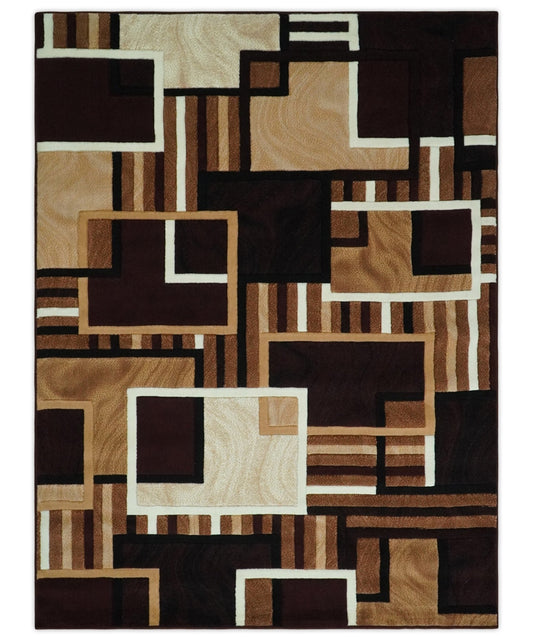 6x8 Power Loomed Brown, Gold, Ivory and Black Geometrical Shapes Frames Area Rug | NMM2