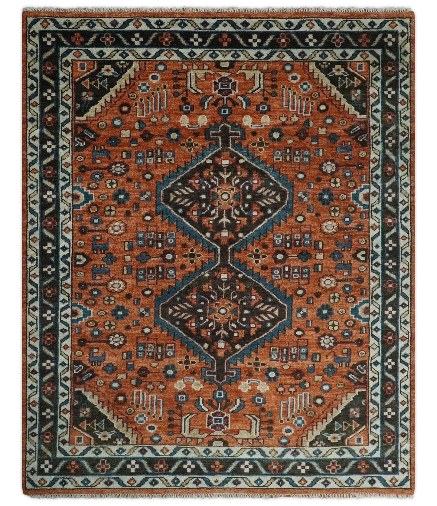 Rust, Ivory and Brown Oriental Traditional Hand knotted Multi Size Area Rug