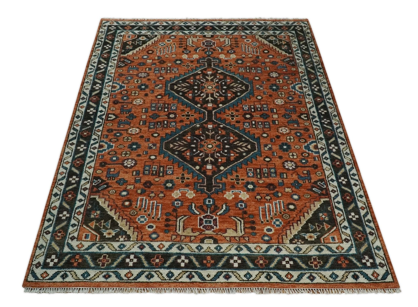 Rust, Ivory and Brown Oriental Traditional Hand knotted Multi Size Area Rug