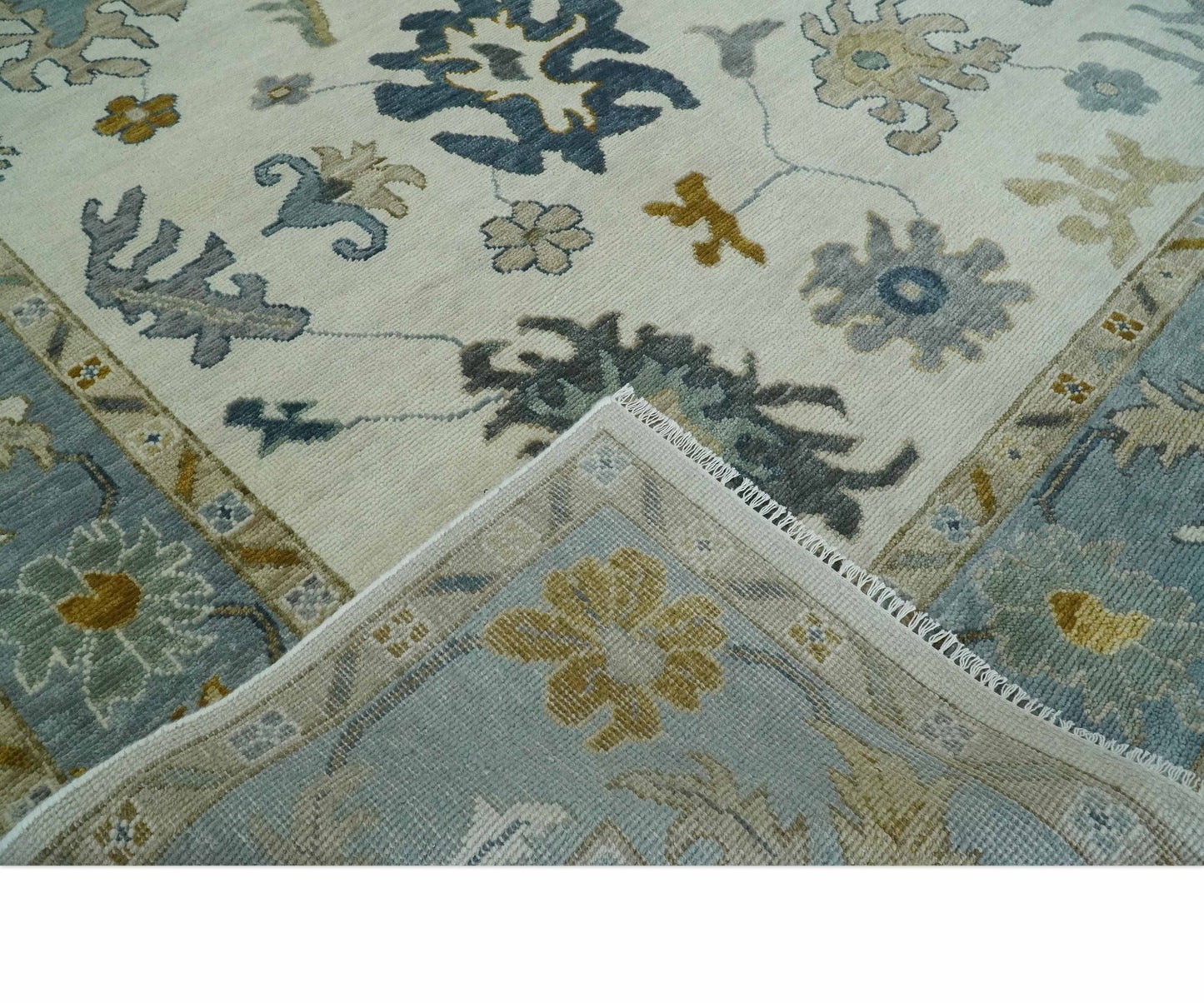 Custom Made Traditional Oushak Ivory and Silver Hand knotted wool Area Rug