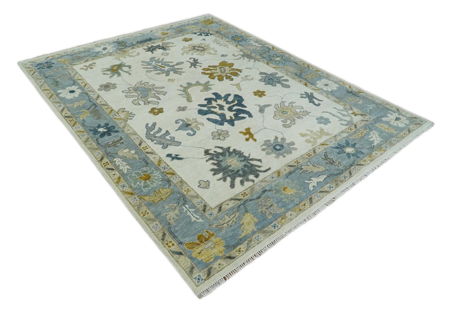 Custom Made Traditional Oushak Ivory and Silver Hand knotted wool Area Rug