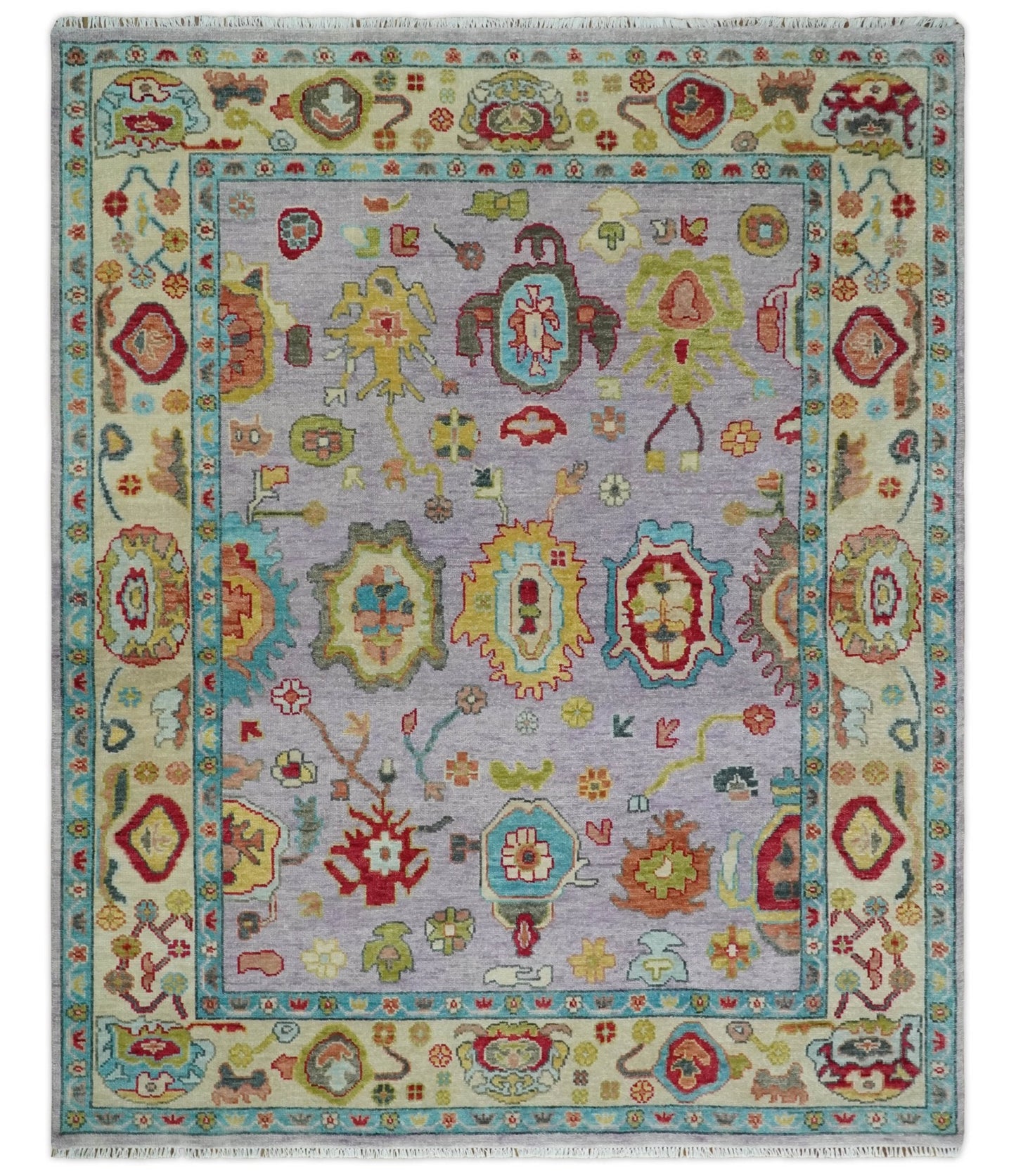 Purple and Beige Vibrant Colorful Hand knotted Traditional Oushak Multi Size Area Rug