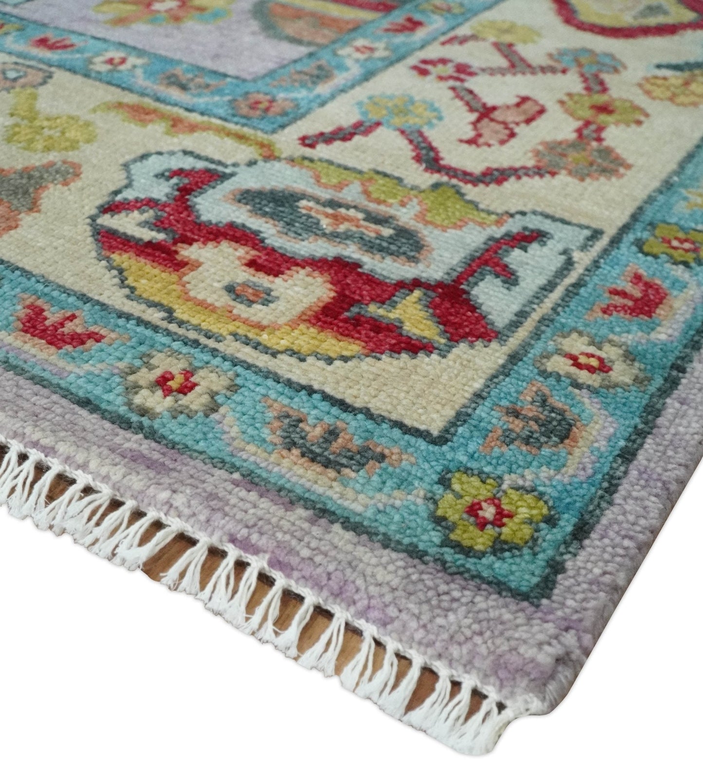 Purple and Beige Vibrant Colorful Hand knotted Traditional Oushak Multi Size Area Rug