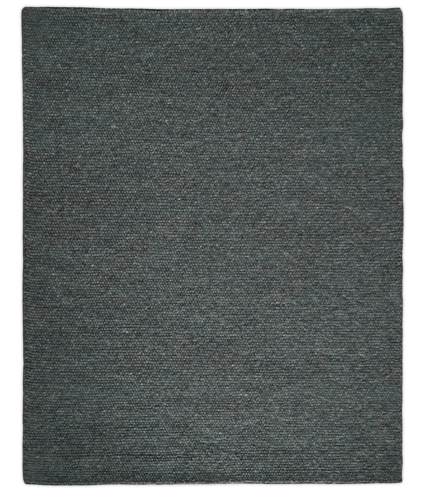 Solid Charcoal Gray Wool Blend Felted Chunky Hand Woven Area Rug