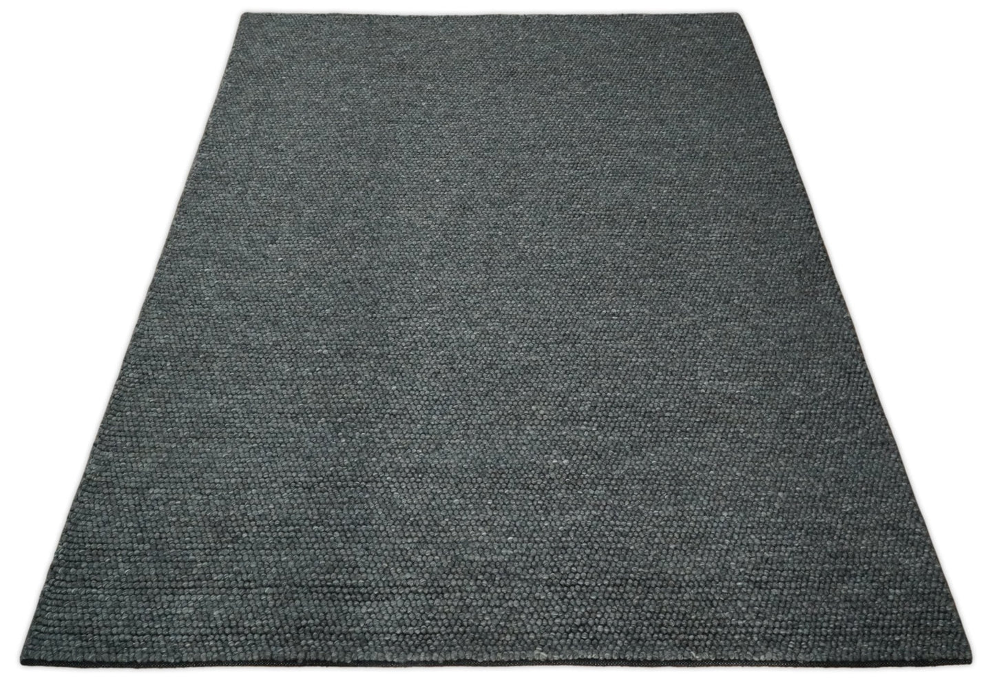 Solid Charcoal Gray Wool Blend Felted Chunky Hand Woven Area Rug