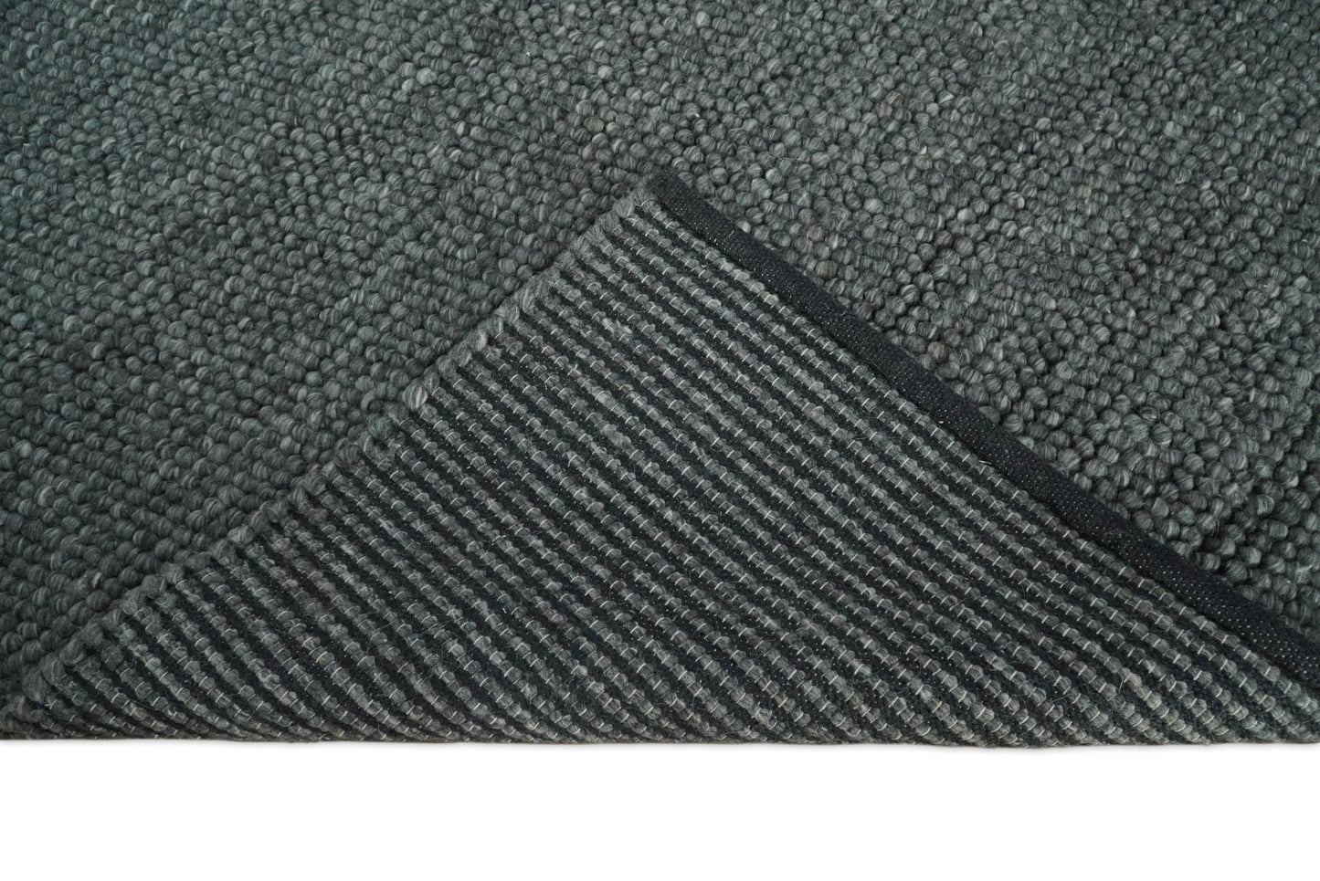 Solid Charcoal Gray Wool Blend Felted Chunky Hand Woven Area Rug