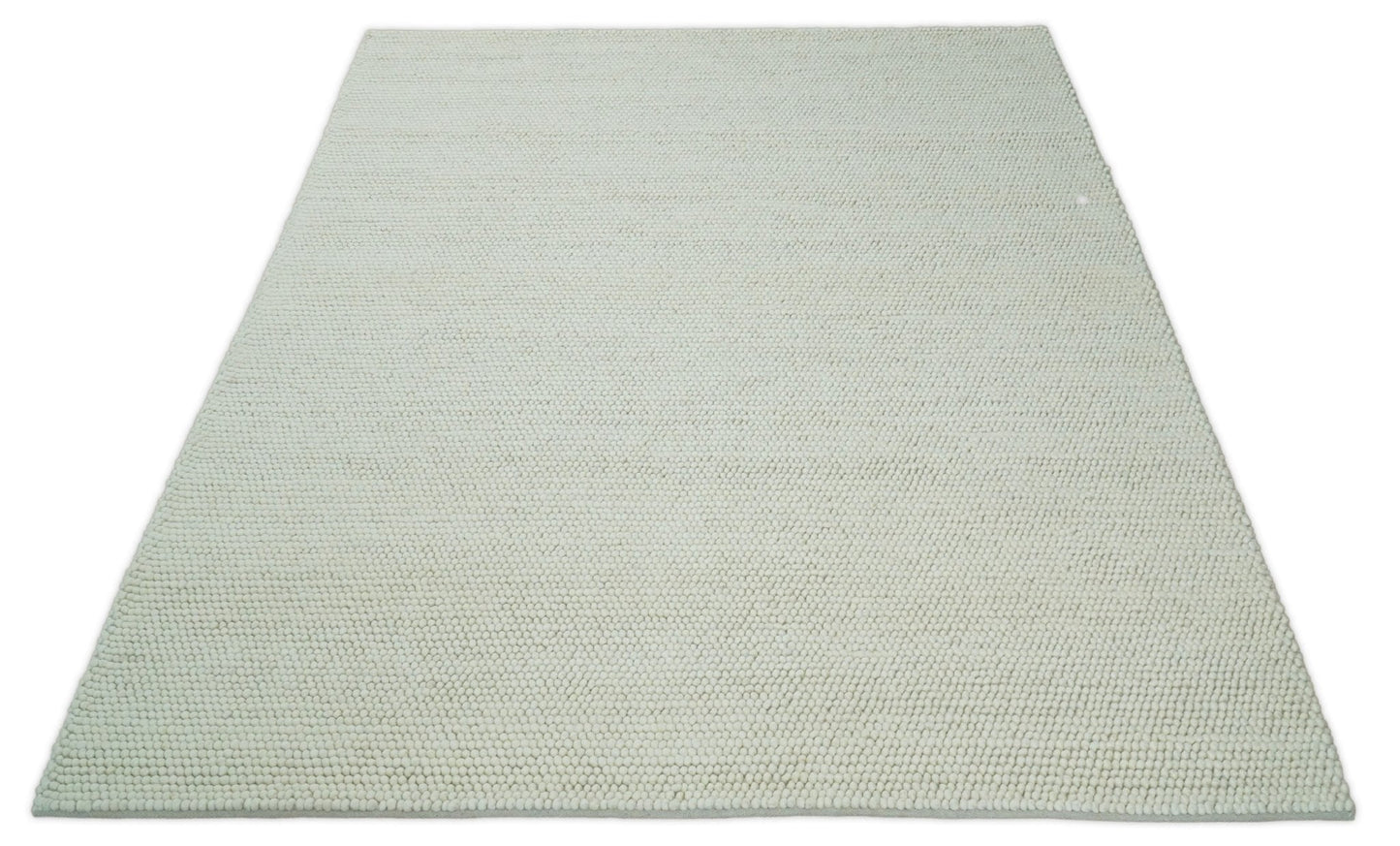 Solid Ivory Wool Felted Chunky Hand Woven Contemporary Area Rug