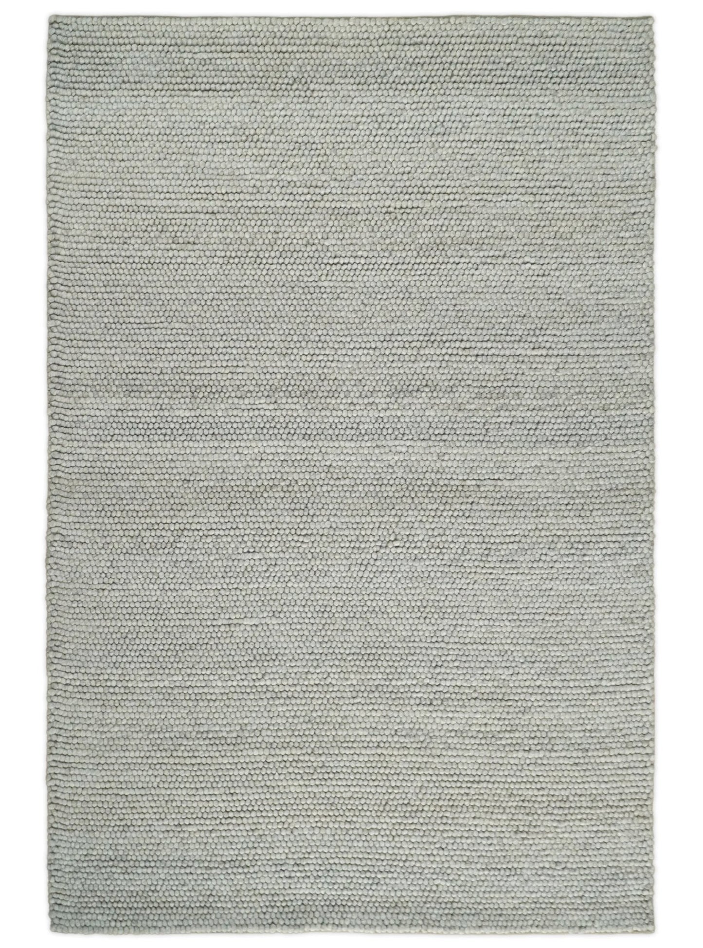 3x5, 5x8, 6x9, 8x10 and 9x12 Solid Silver Wool Blend Felted Chunky Hand Woven Area Rug