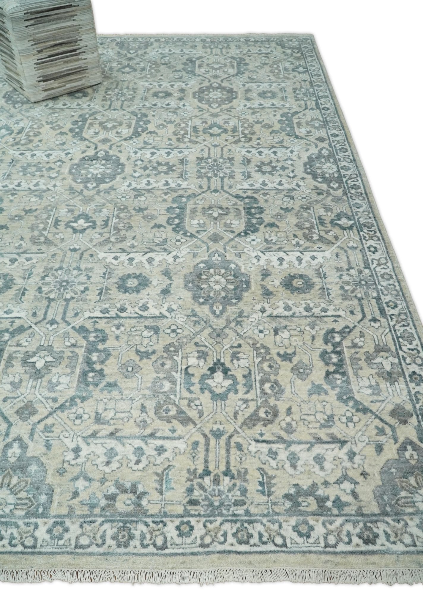 6x9 and 8x11 Beige and Gray Bamboo Silk and Wool Traditional Persian Antique Area Rug | TRDCP201