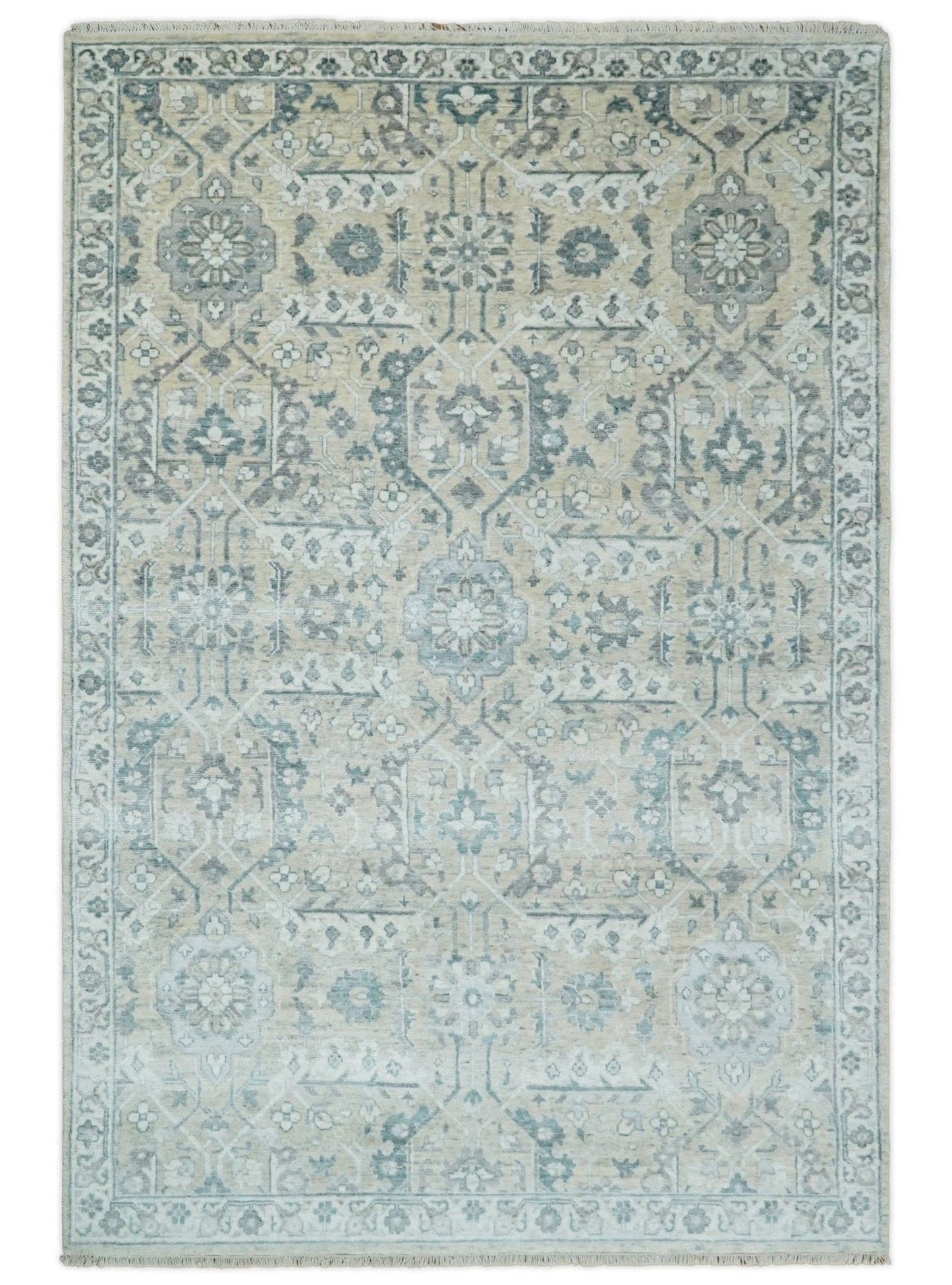 6x9 and 8x11 Beige and Gray Bamboo Silk and Wool Traditional Persian Antique Area Rug | TRDCP201