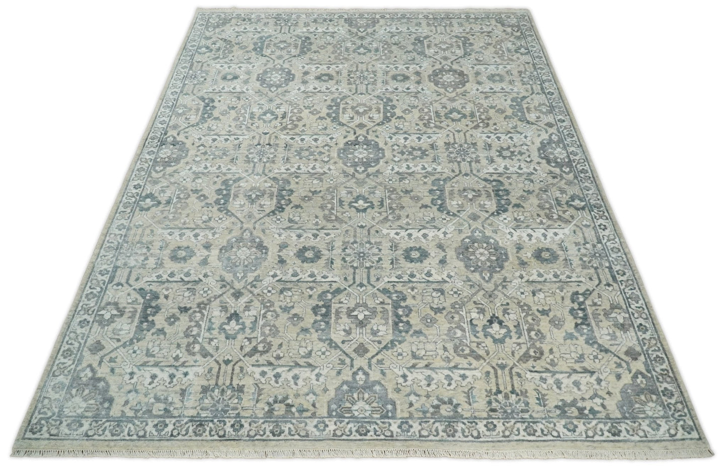 6x9 and 8x11 Beige and Gray Bamboo Silk and Wool Traditional Persian Antique Area Rug | TRDCP201