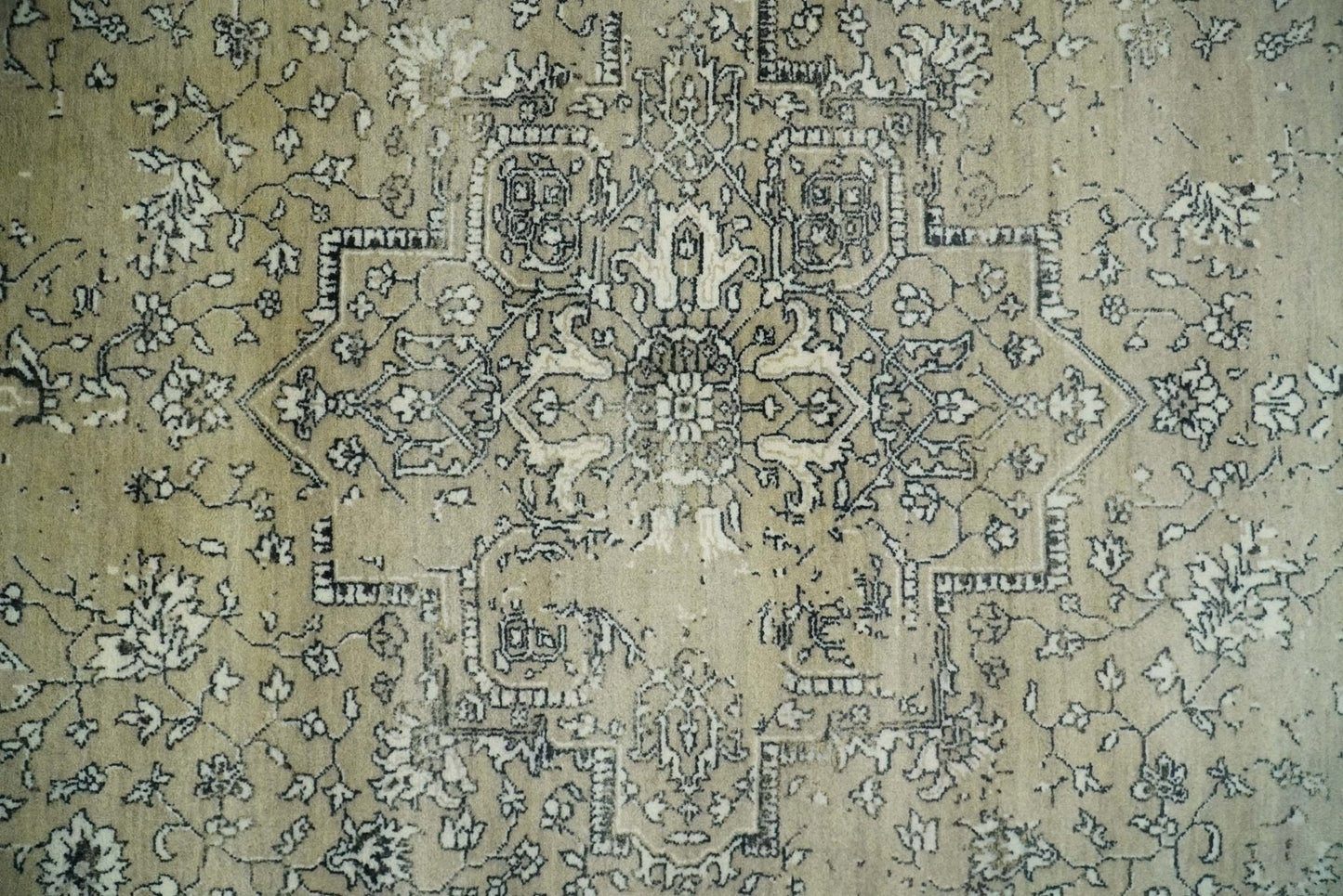 6x9 Fine Hand Knotted Beige and Black Traditional Vintage Persian Style Antique Wool Rug | AGR4