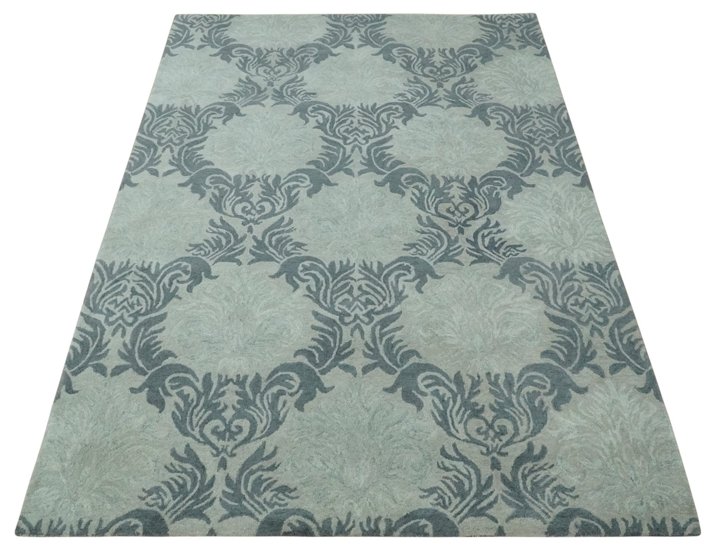 6x9 Gray and Charcoal Ikat Pattern Hand Tufted Wool Area Rug