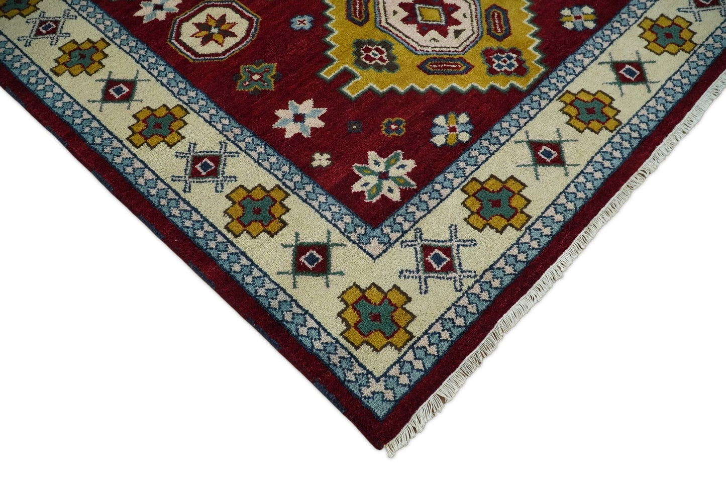 6x9 Hand Knotted Antique Kazak Red and Beige Traditional Tribal Armenian Rug | KZA16