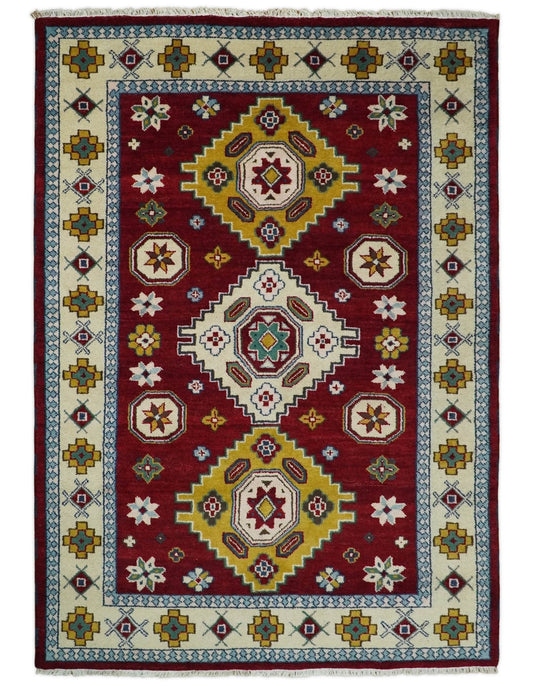 6x9 Hand Knotted Antique Kazak Red and Beige Traditional Tribal Armenian Rug | KZA16