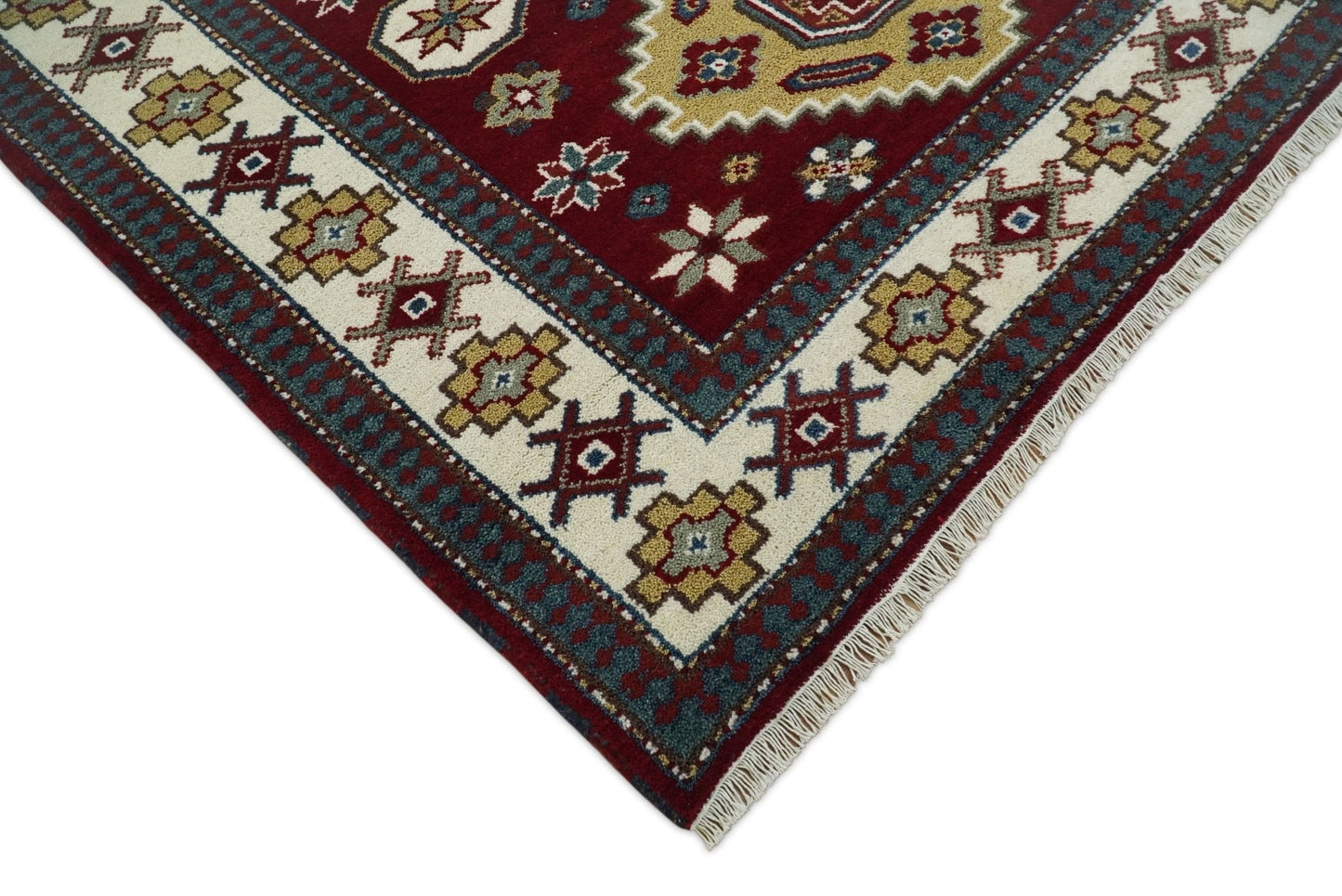 6x9 Hand Knotted Antique Kazak Red and Ivory Traditional Tribal Armenian Rug | KZA14