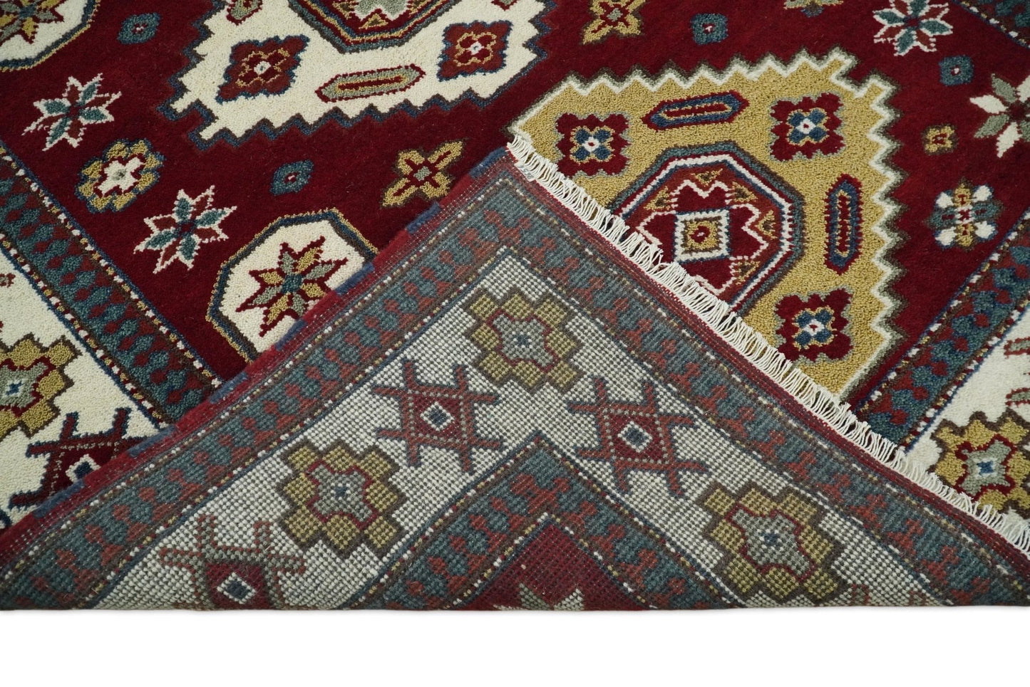 6x9 Hand Knotted Antique Kazak Red and Ivory Traditional Tribal Armenian Rug | KZA14