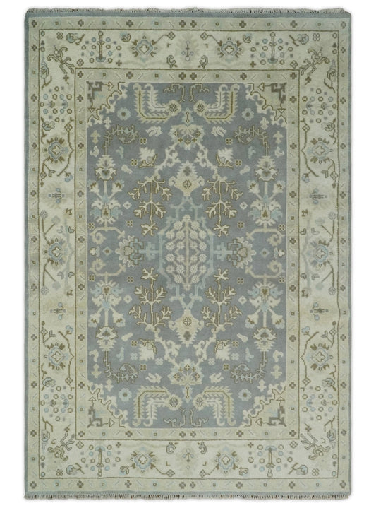 6x9 Hand Knotted Antique Silver, Beige and Brown Traditional Persian Vintage Oushak Wool Rug | TRDCP808