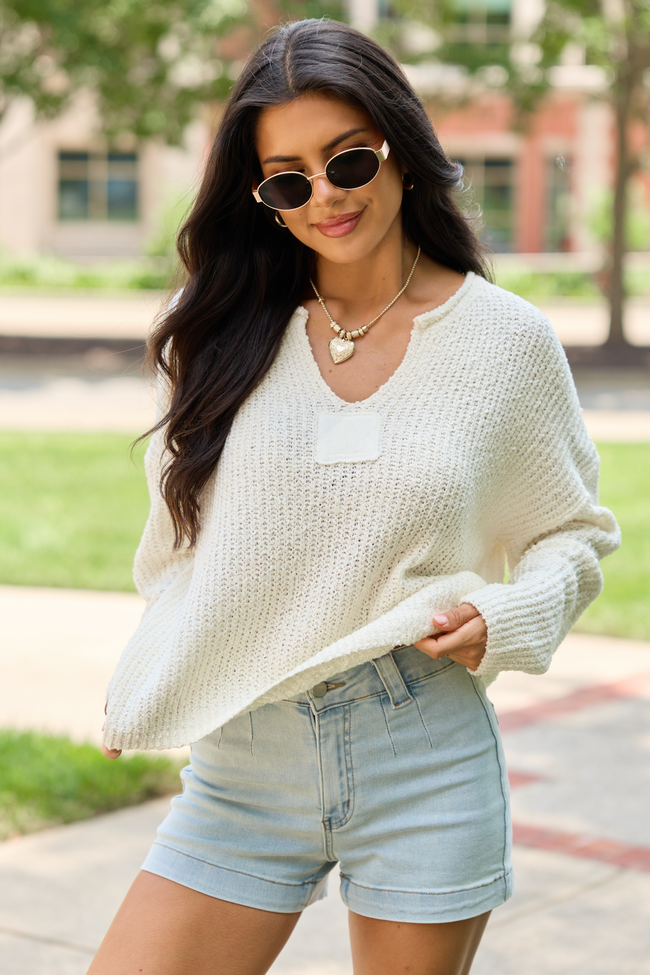 Mckenzie Ivory Open Knit V-Neck Sweater