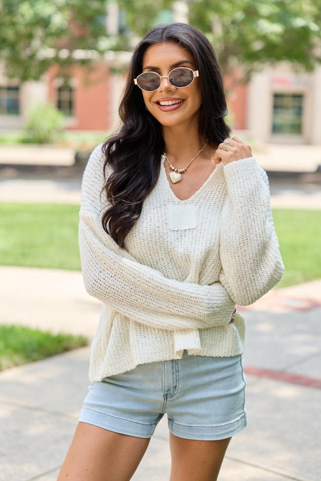 Mckenzie Ivory Open Knit V-Neck Sweater