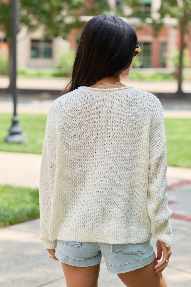 Mckenzie Ivory Open Knit V-Neck Sweater