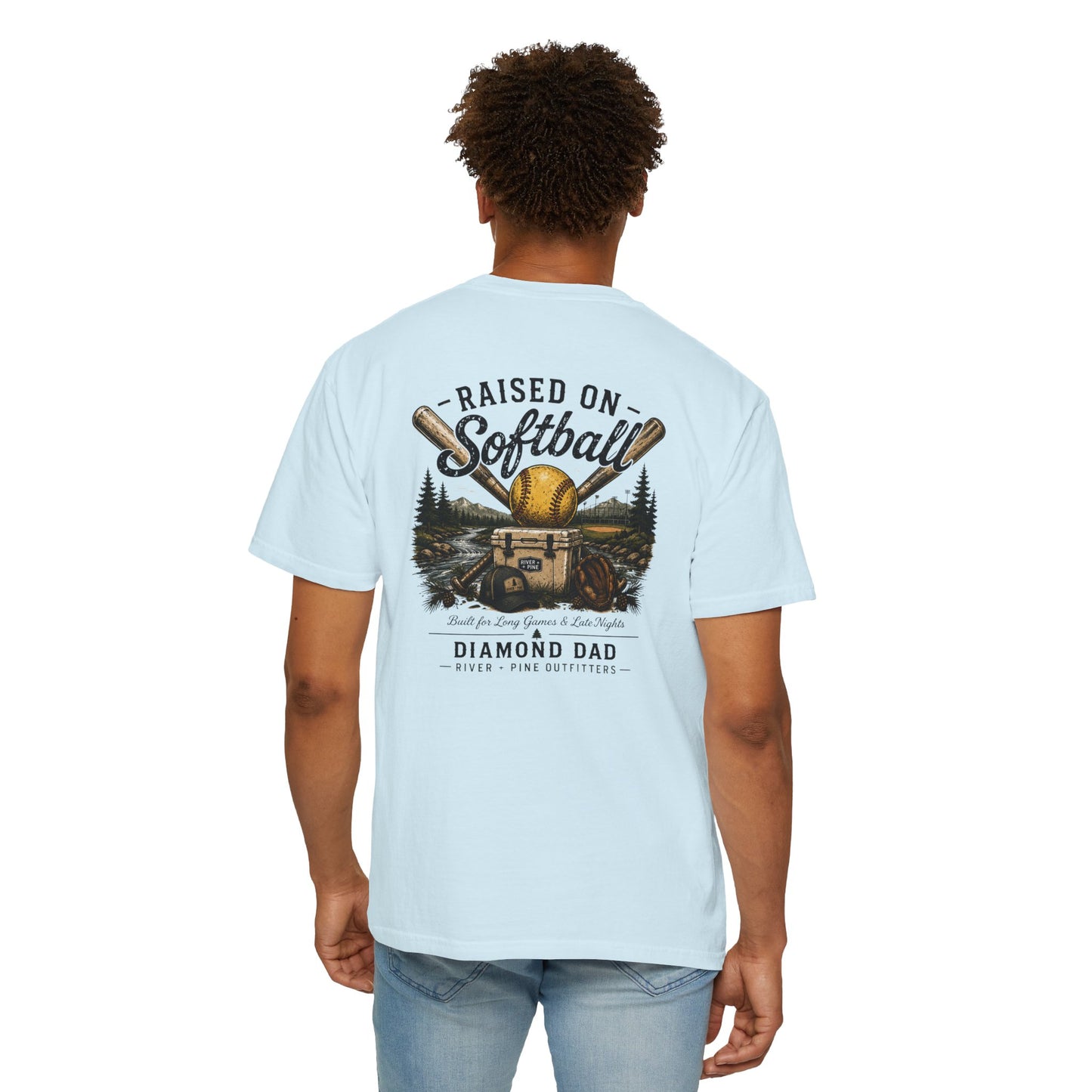River + Pine Comfort Colors - Diamond Dad Raised on Softball T-Shirt