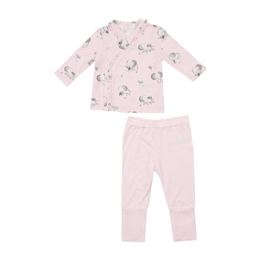 Tmh Set With Roll Over Cuff Pant - Gray Elephants - Pink