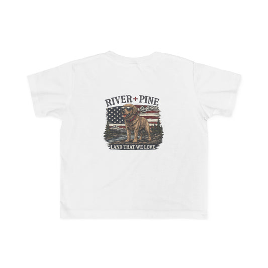 Toddler Tee — 'River & Pine' Patriotic Dog Graphic (Land That We Love)