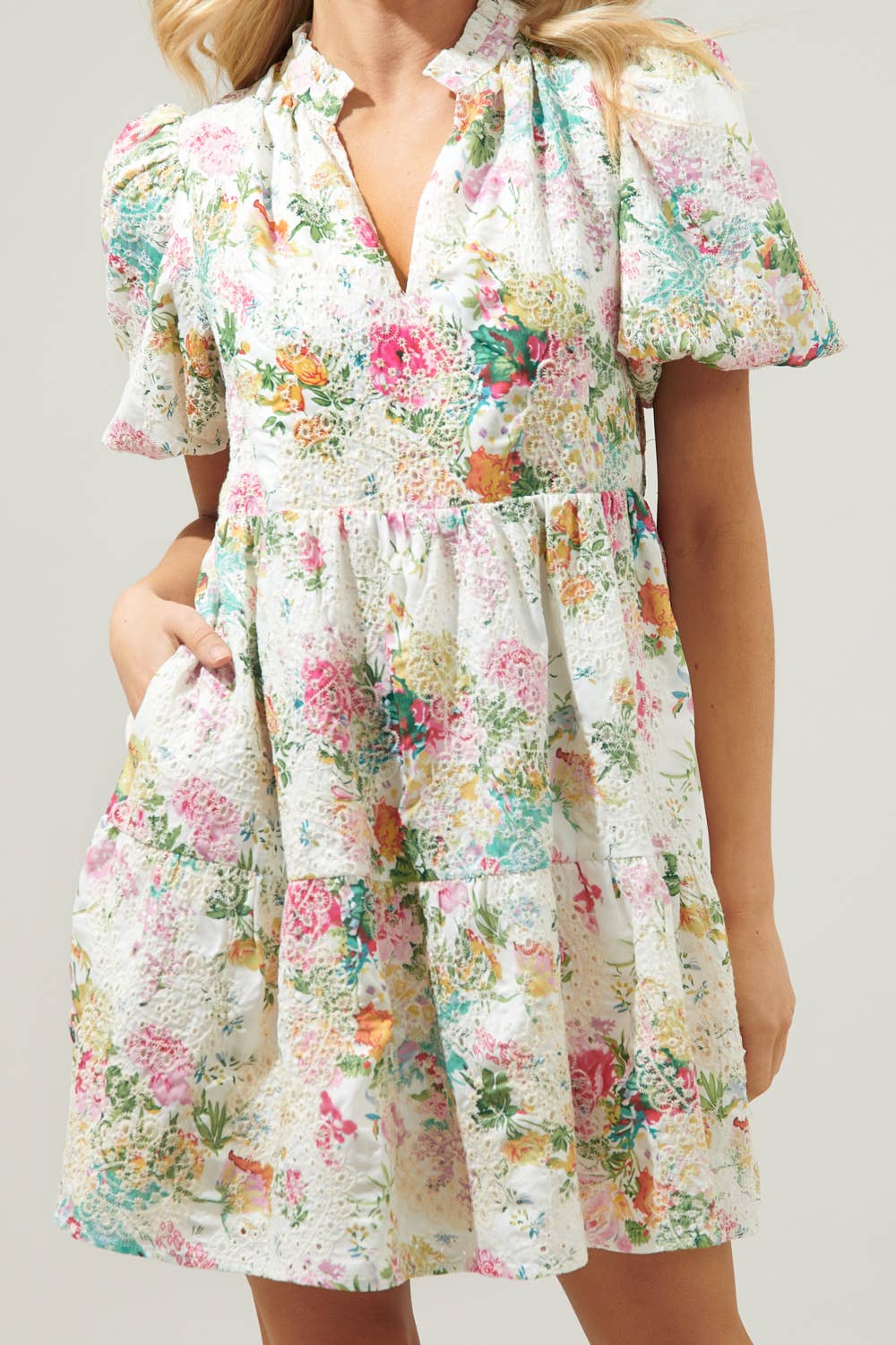 Sugarlips - Sommerset Floral Jacey Babydoll Eyelet Mini Dress