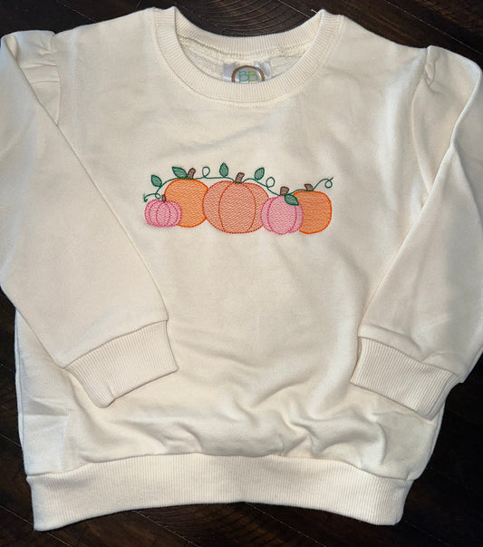 Girls Ivory Pumpkin Vines Crewneck