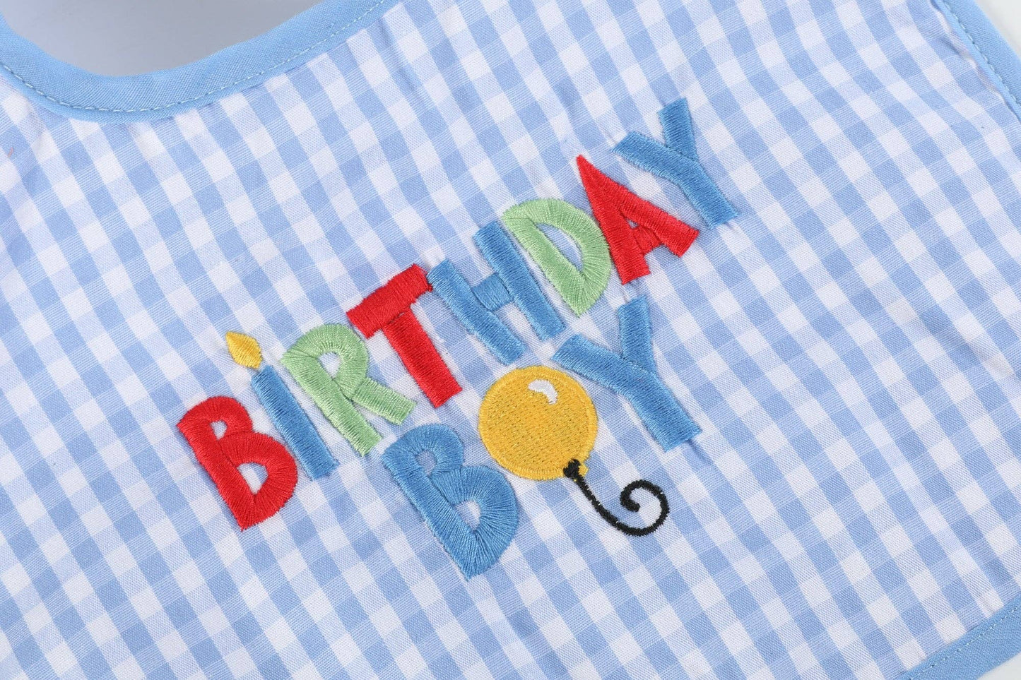 Lil Cactus - Blue Gingham 'Birthday Boy' Bib