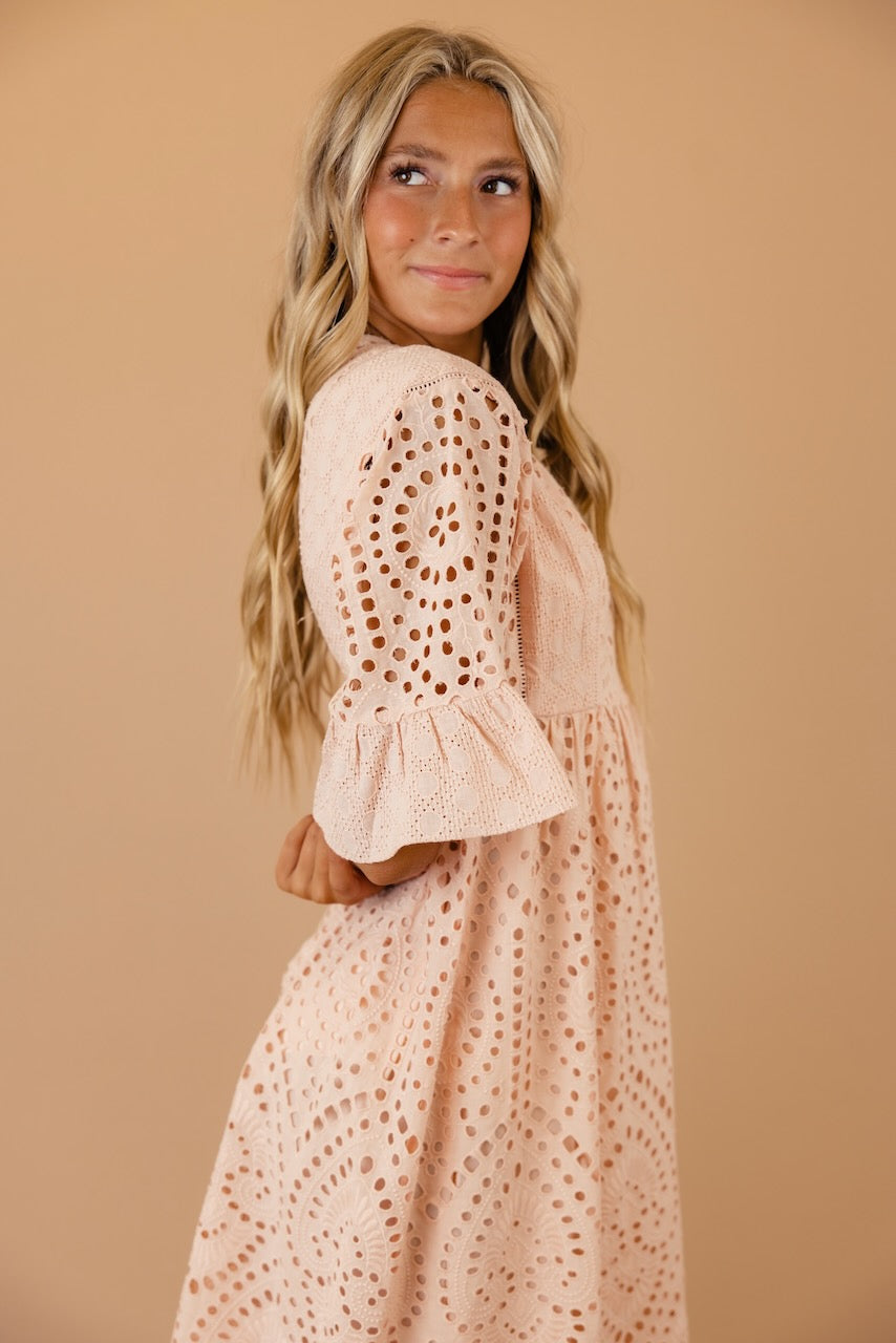 Falling For You Eyelet Dress in Blush