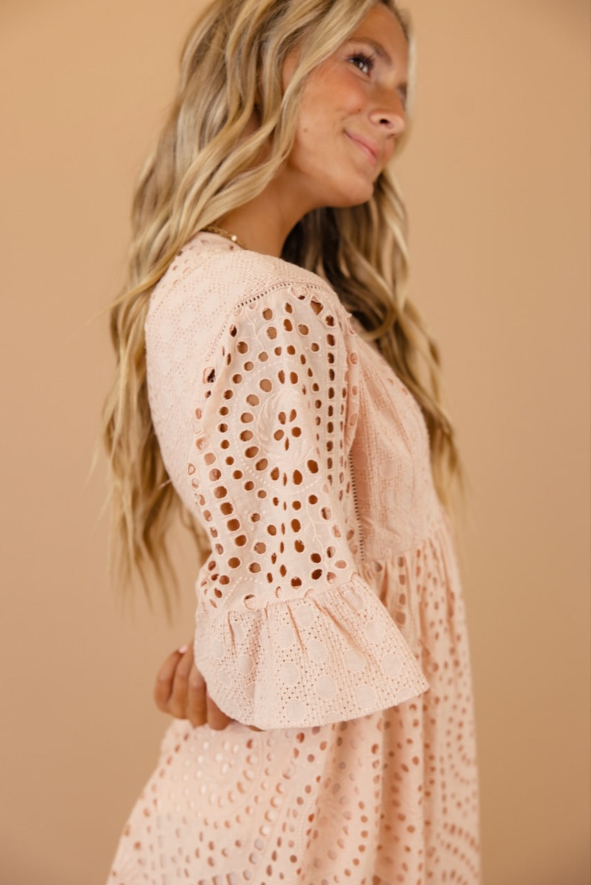 Falling For You Eyelet Dress in Blush