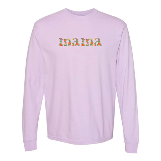 'Fall Floral Mama' Embroidered Long Sleeve T-Shirt