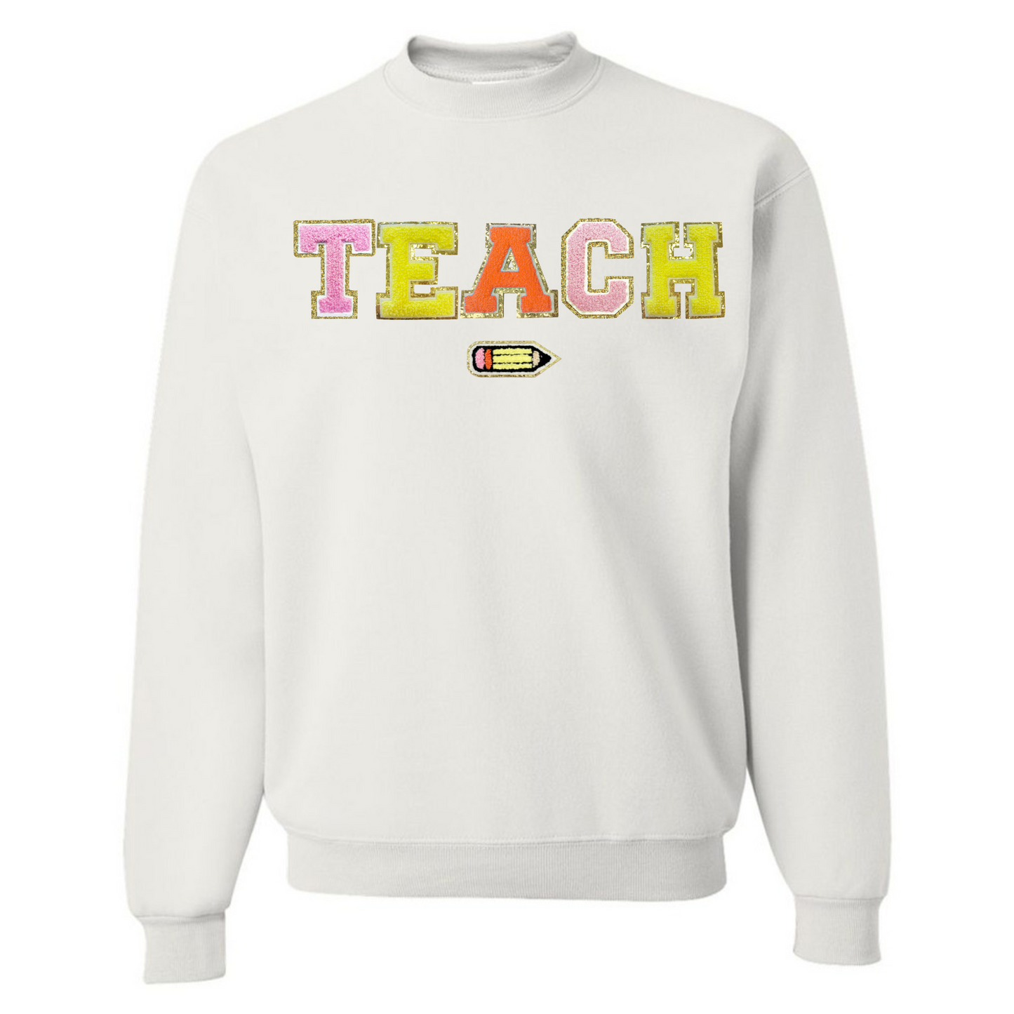 Teach Pencil Letter Patch Crewneck Sweatshirt