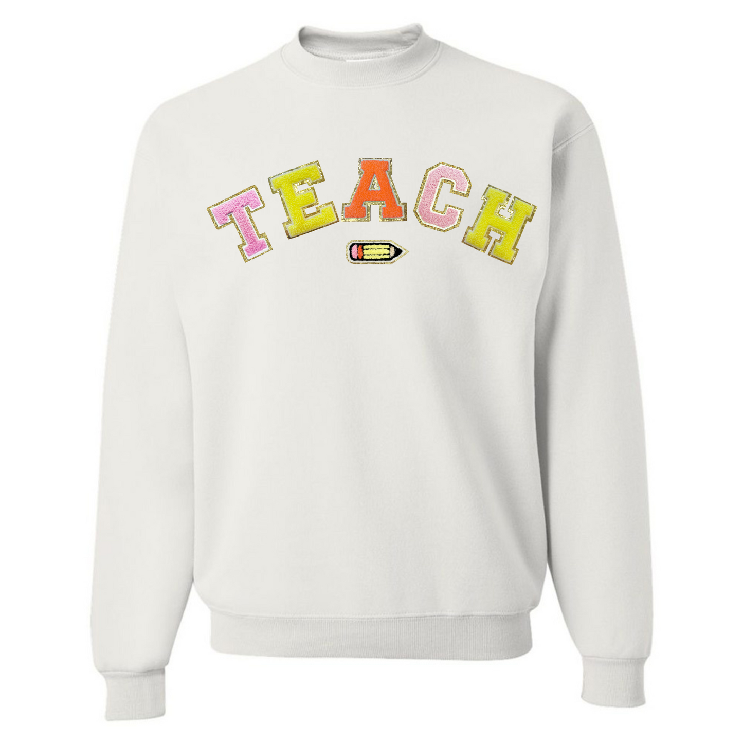 Teach Pencil Letter Patch Crewneck Sweatshirt