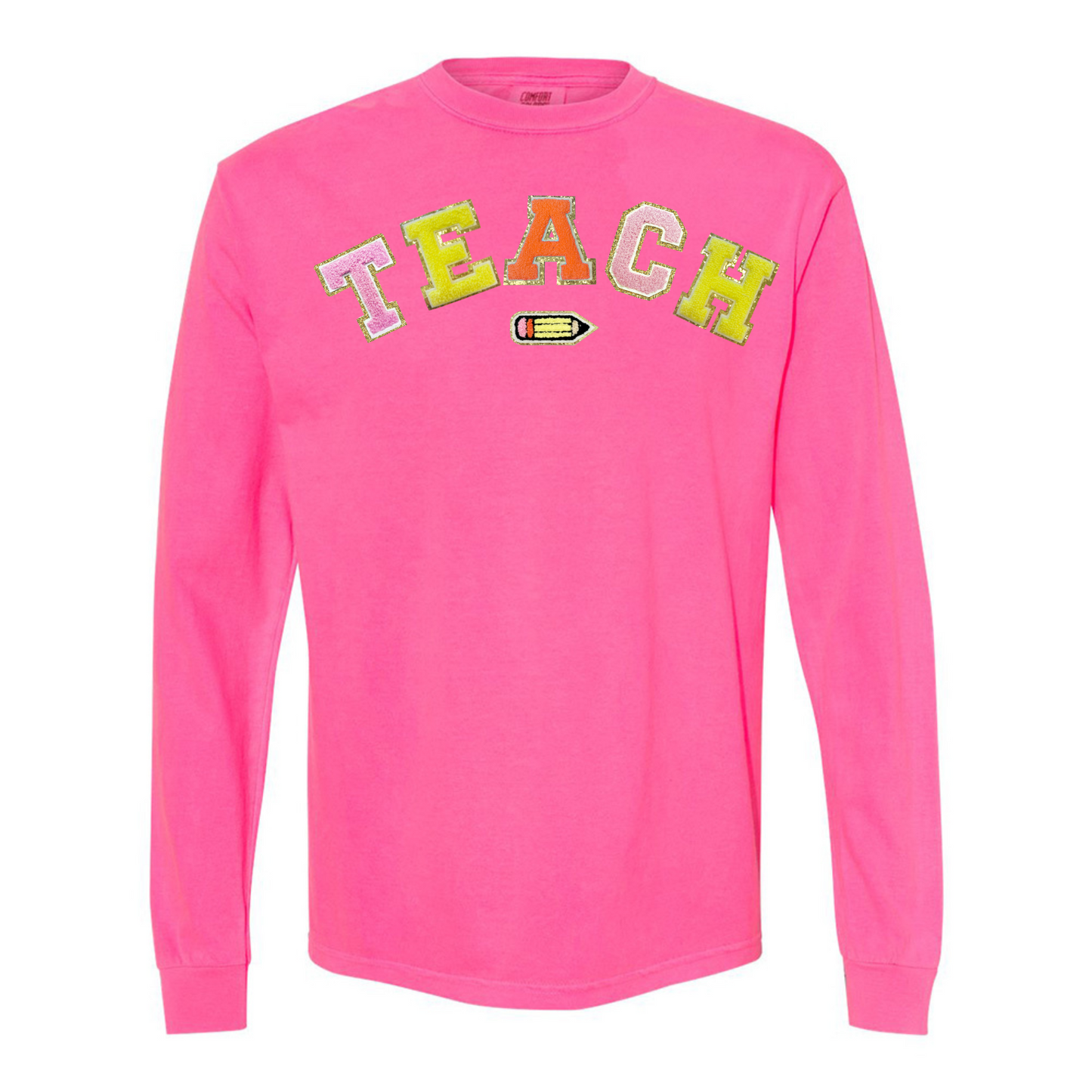 Teach Pencil Letter Patch Long Sleeve T-Shirt