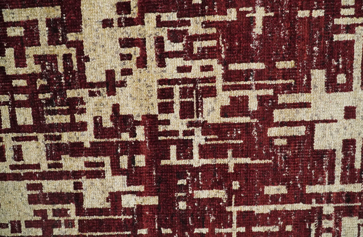 4x6 Hand Knotted Beige and Maroon Modern Abstract Contemporary Recycled Silk Area Rug | OP64