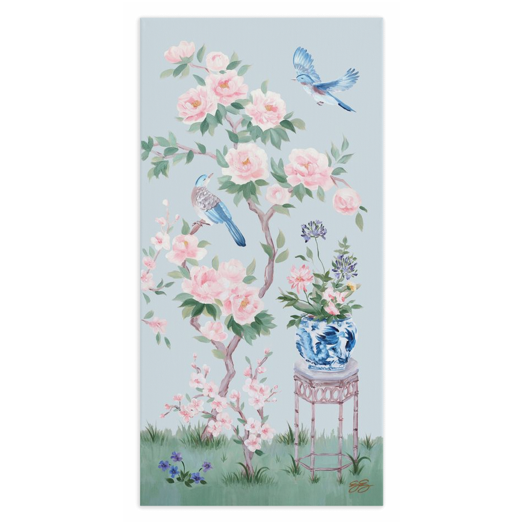 June, a blue chinoiserie canvas wrap